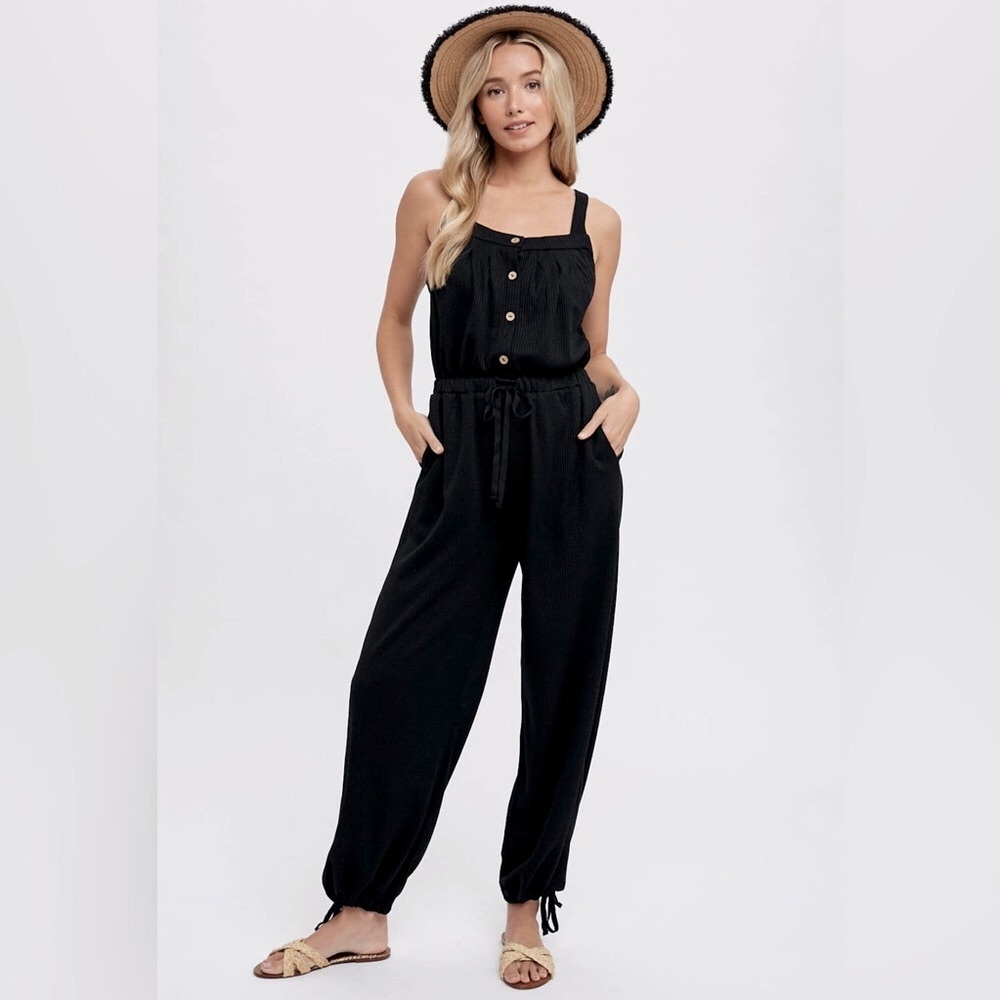 WAFFLE KNIT JUMPER IN BLACK ADJUSTABLE SHOULDER STRAP NWT